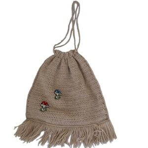 Elegant Beige Crochet Wristlet with Mushroom Details